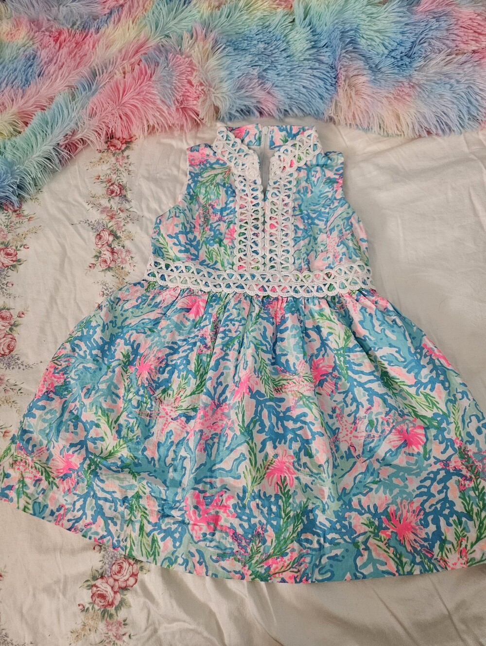 Lilly Pulitzer Pink Blue Green Coral-Print Sundress